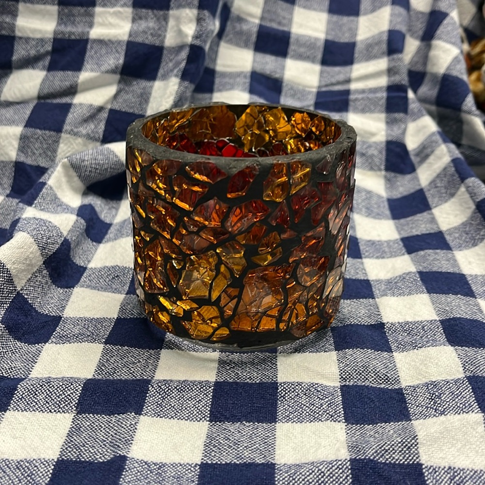 Target Amber colored stained glass with black grout candle holder